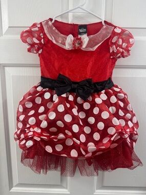 Disney Red and White Polka Dot Minnie Mouse Party Dress with Black Bow